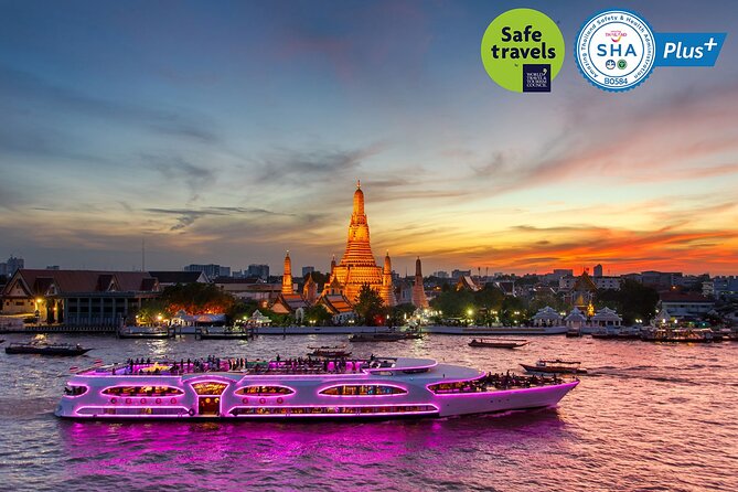 5 Star Luxury Bangkok Dinner Cruise On Wonderful Pearl Cruise - Chao Phraya at night, with landmark views that feel built for photos