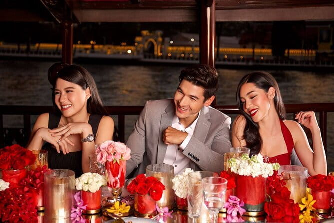 Bangkok Manohra Cruise Sunset Dining on Chao Phraya River - Taksin Bridge to ICONSIAM: modern Bangkok appears fast