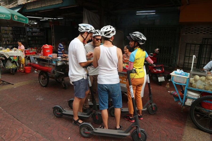 Bangkok: Riverside E-Scooter Adventure with StreetFood Snack - Chao Phraya crossing by memorial bridge, then a local ferry ride